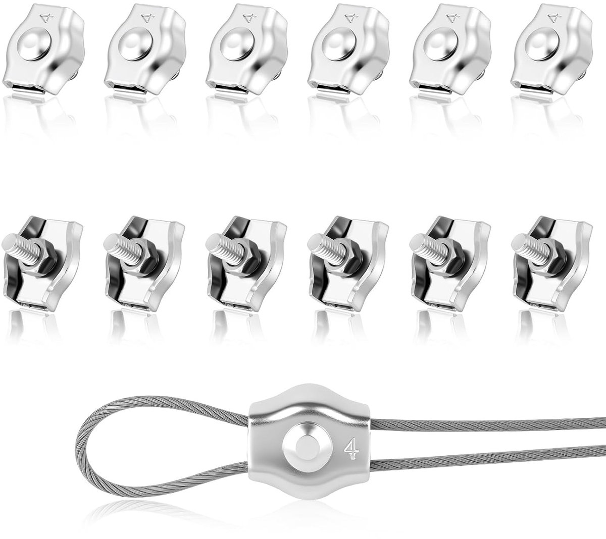 Flintronic M2 kabelklem, 12 stuks enkele clip, 2 mm roestvrij stalen staalkabel kabelklem, kabelconnector voor 3 mm - ShopVlot