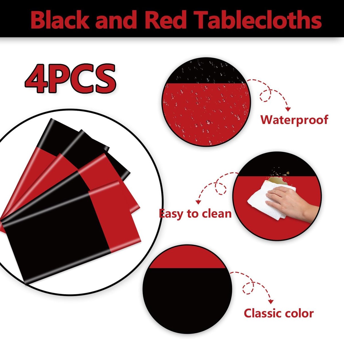 Tafellakens 220 x 130 cm - Waterdicht - Rood en Zwart - Perfect voor feesten - ShopVlot