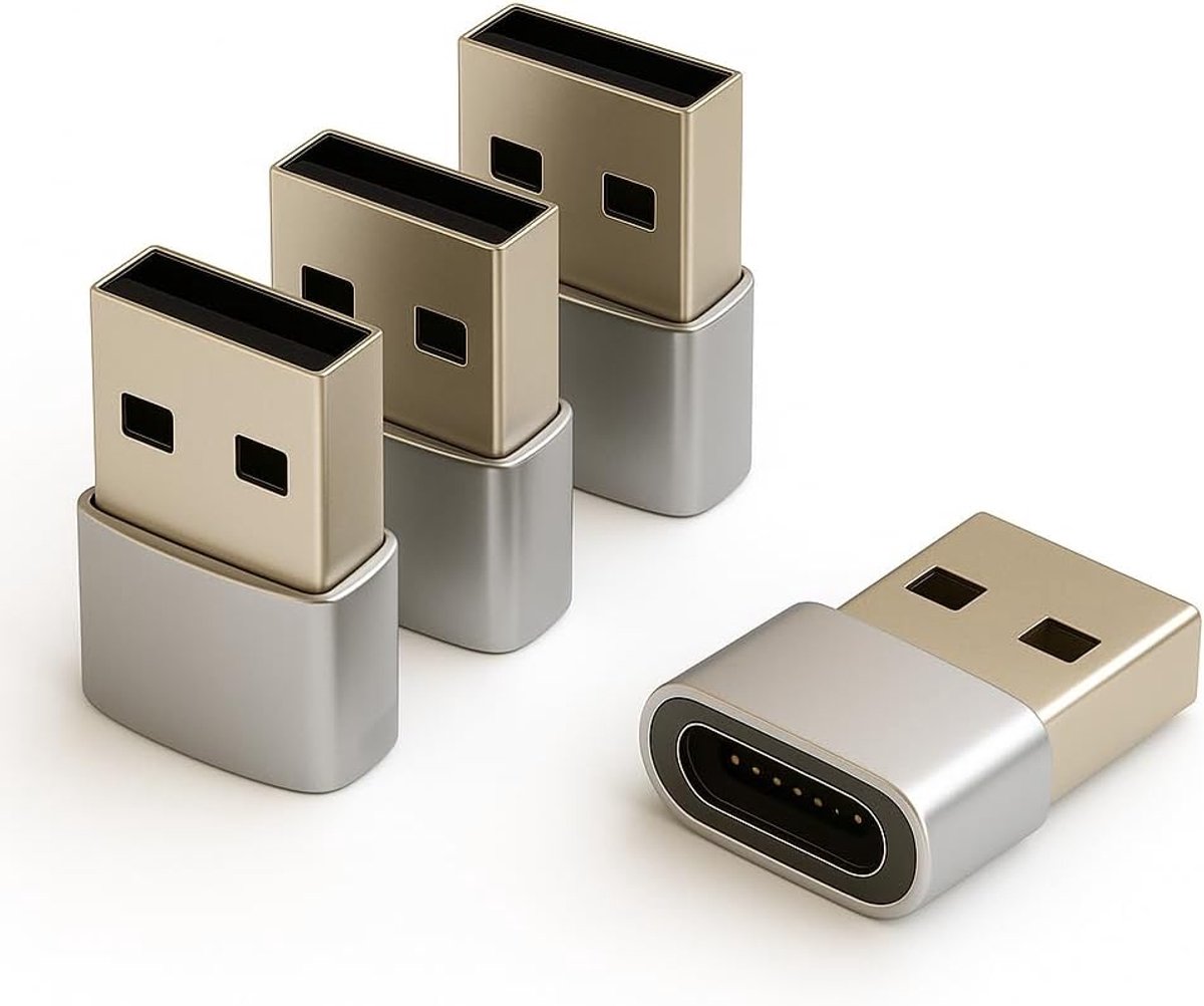 SnelShoppen - Pack van 4 USB C Adapters, USB A naar C Adapter, Compact voor Gemakkelijke Verbinding, Ideaal voor Opladen en Verbinden van Type C Appar