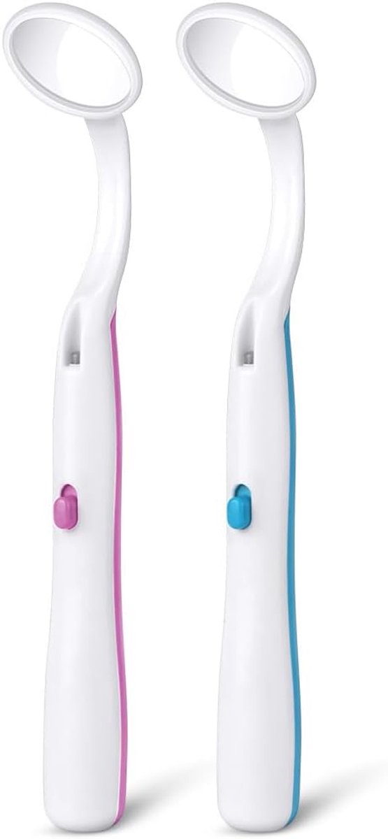 SnelShoppen - Tandspiegel met LED Licht, 2 Stuks Mondspiegel, Antifog Spiegel, Tandverzorgingsspiegel, Blauw + Roze