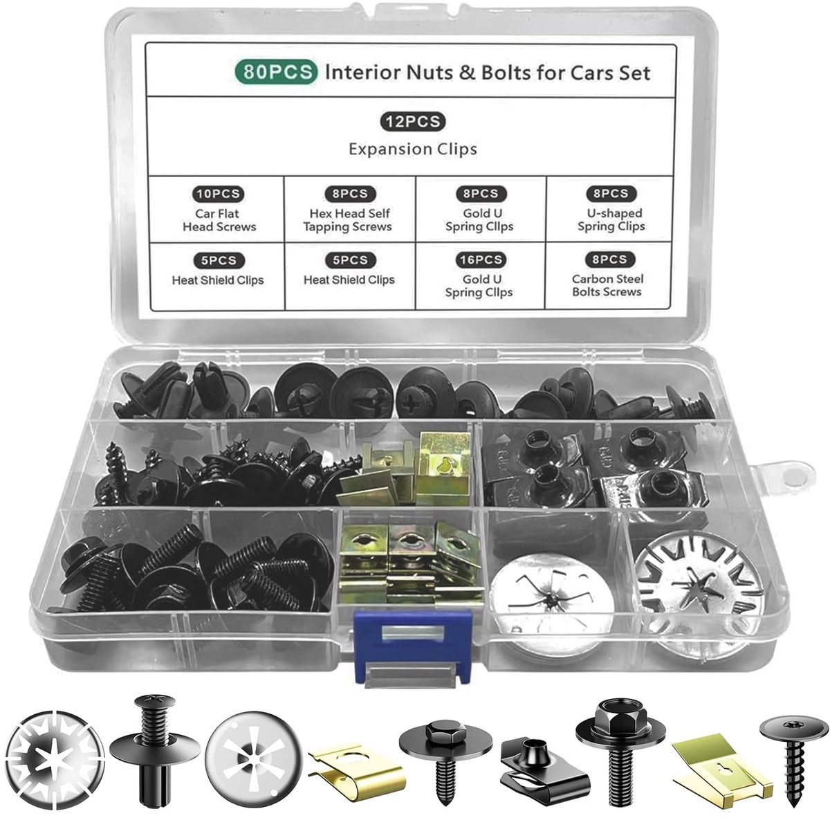 SnelShoppen - Plastic Auto Rivets Set, 80 Stuks Auto Trim Bevestigingsclips, Hoogwaardige Kunststof Montagekit met Warmtebescherming Clips, U-Metaal C