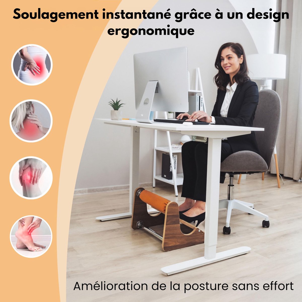 SnelShoppen - Bureau-voetensteun met Enkelsteun, In Hoogte Verstelbare Antislip Voetsteun van Milieuvriendelijk Materiaal, Ergonomisch en Comfortabel