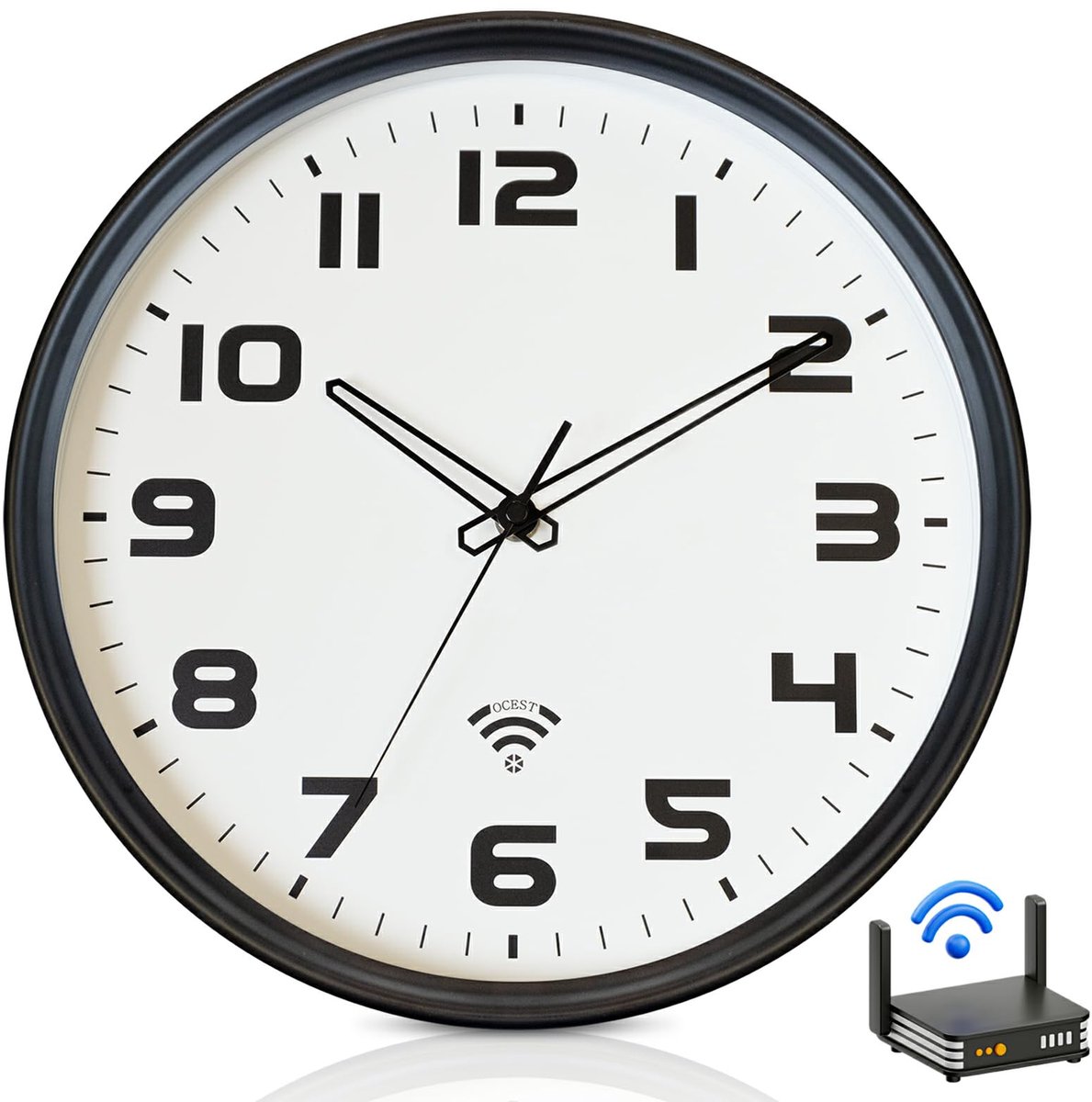 SnelShoppen - Wandklok 30 cm met Digitale Tijdweergave, Automatische Synchronisatie, Stil, Groot Display, Ideaal voor Woonkamer, Slaapkamer, Kantoor e
