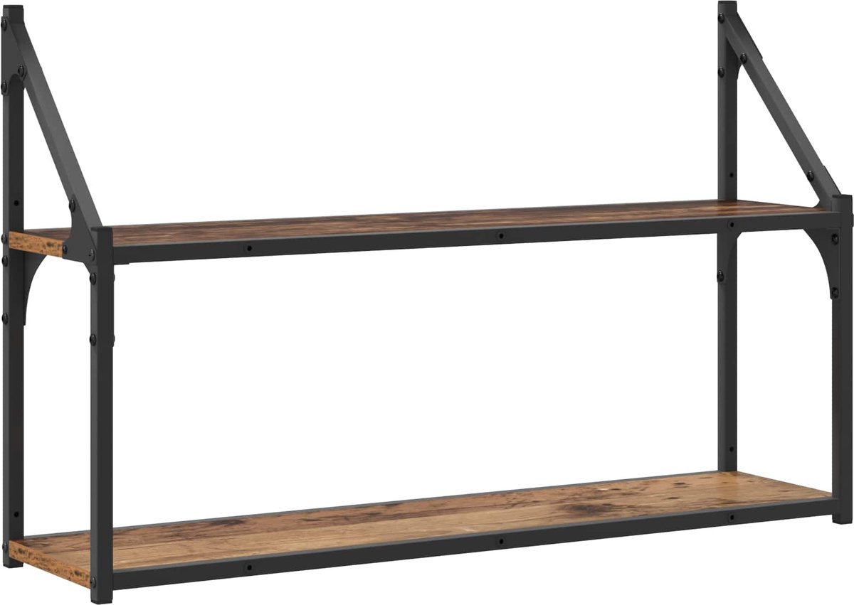 vidaXL Wandplank - Oud - hout - 80 - x - 21 - x - 51 - cm - metaal - PB Oud hout
