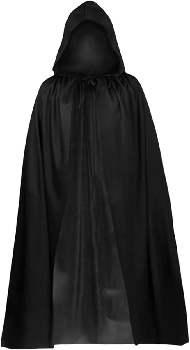 Zwarte Lange Cape met Kap voor Halloween, Perfect voor Heksen, Vampiers en Carnaval Cosplay Feesten