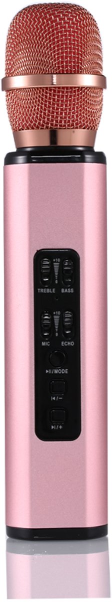 VocalPro Karaoke Microfoon – Draadloos met Ingebouwde Speaker – Bluetooth – Treble & Bass – Echo – 3W – RoseGoud K6