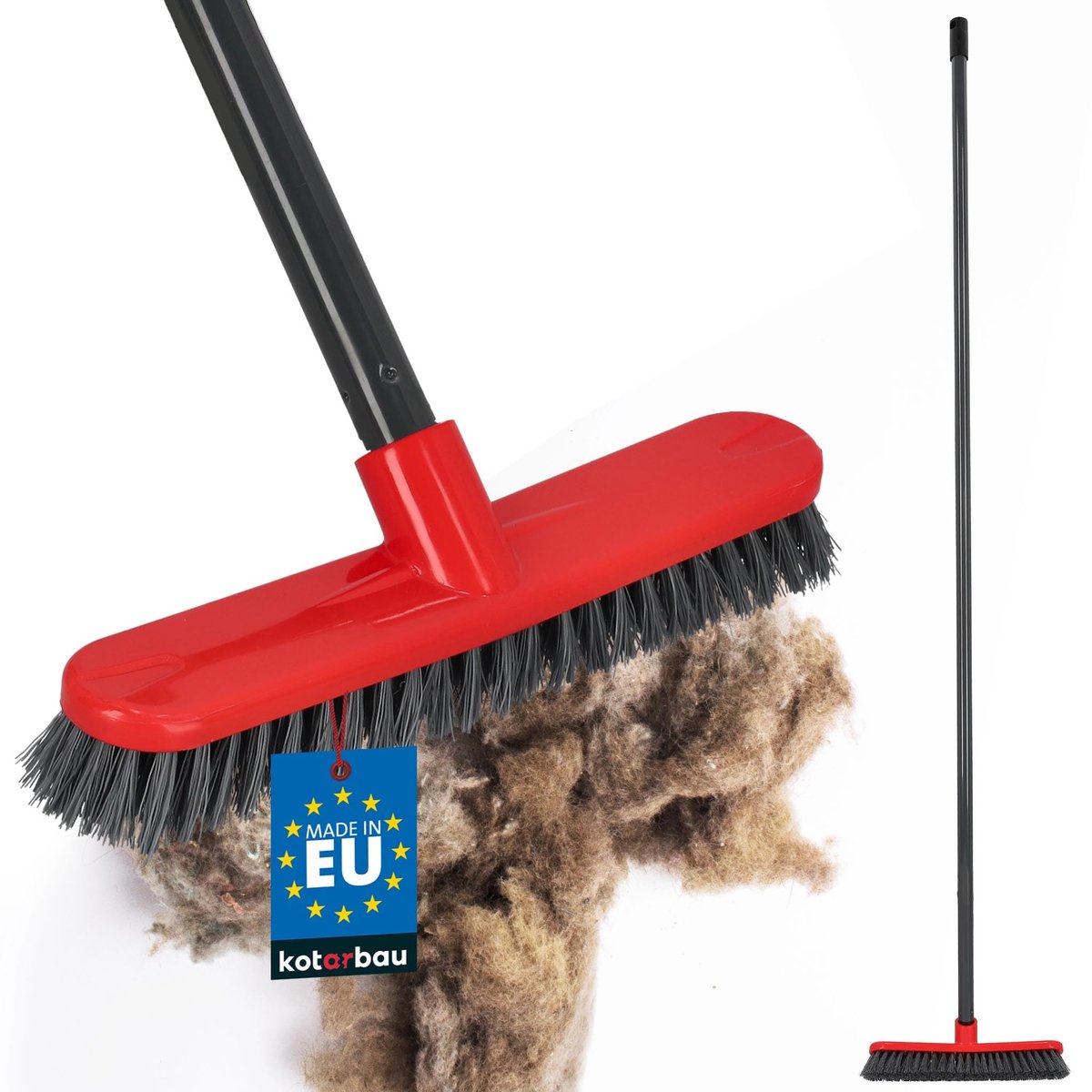 KOTARBAU® Straatbezem - Vloerschrobber - Veegbezem - Tuinbezem - 26,5 cm - met PVC-Borstelharen - Schrobborstel - met Metalen Steel - Kunststof - Rood en Zwart