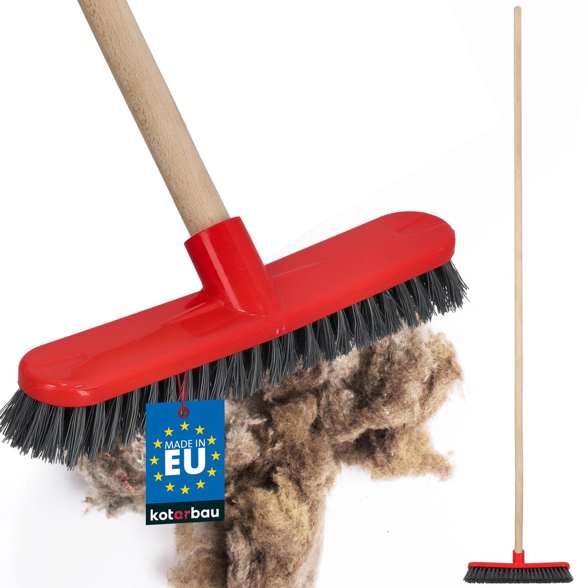 KOTARBAU® Straatbezem - Vloerschrobber - Veegbezem - Tuinbezem - 26,5 cm - met PVC-Borstelharen - Schrobborstel - met Houten Steel - Kunststof - Rood en Zwart