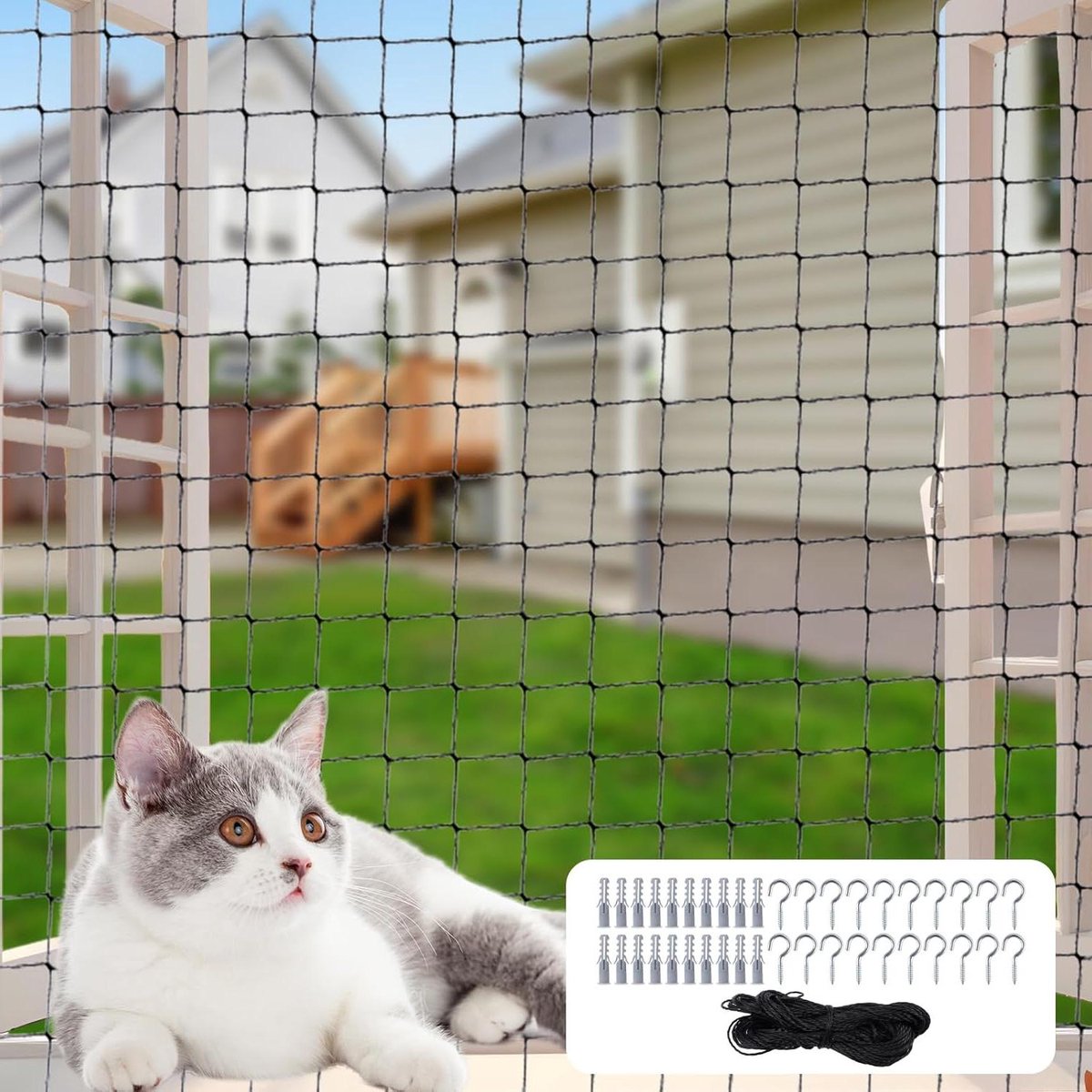Kattennet Balkon - Dierenbeveiliging Net - Veiligheid Buiten - Scheurvast Nylon - 3 x 4 m - Zwart
