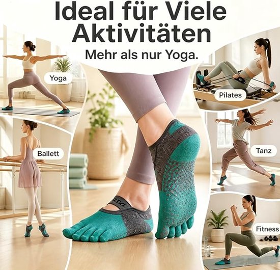 Ryoudavell - Professionele Pilates & Yoga Vijfteen Sokken met Antislip - 2 Paar - Ademende Katoenen Teensokken met Elastische Wreefband - Voor Pilates, Yoga, Ballet & Fitness van ryoudavell — afbeelding 4