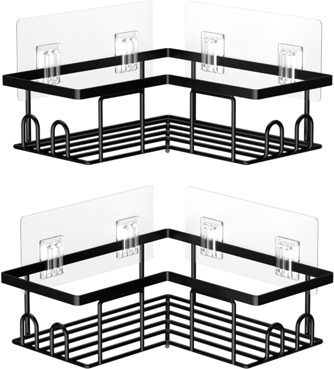 ZRNS® Ophangbaar Doucherek - Doucheplank Hangend - Zonder Boren - 2 Stuks - Zwart