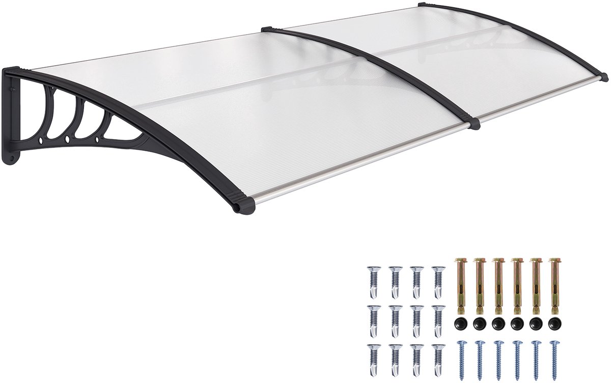 luifel luifel voor voordeur 75 x 195 x 23 cm polycarbonaat zonwering regenbescherming voor buiten aluminium transparant