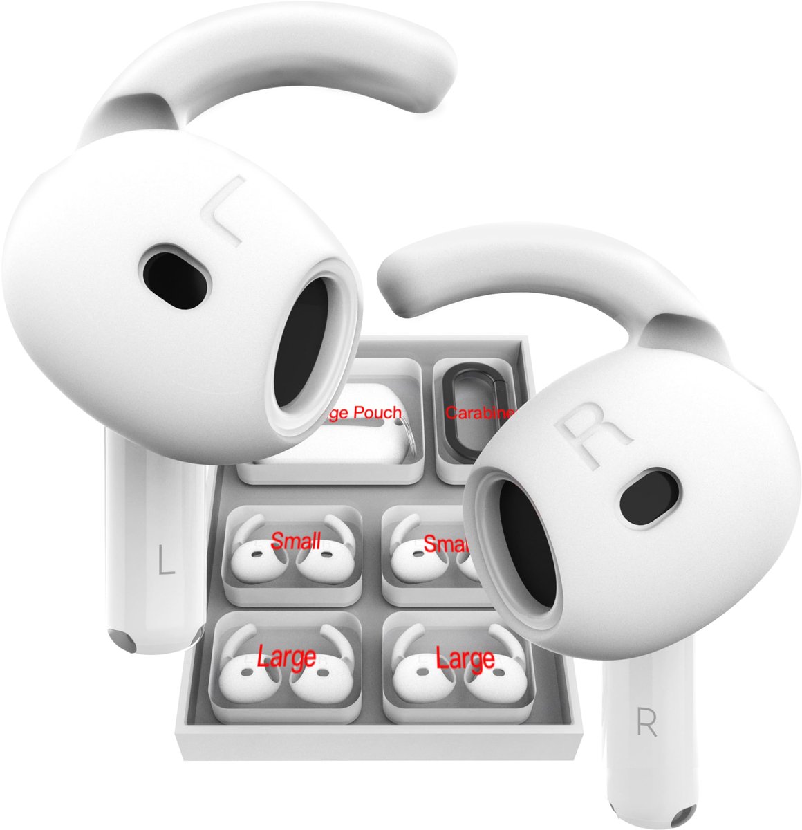 Antislip-oorhaken voor AirPods 4 – Siliconen grip met geribbeld ontwerp – 2 maten – Voor sport en dagelijks gebruik – Zwart