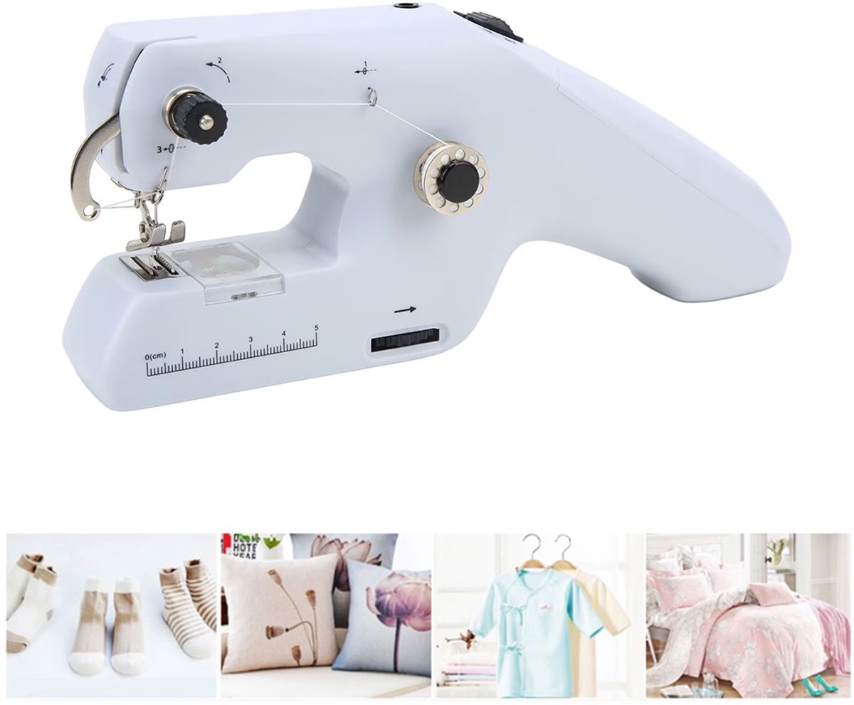 Naaimachine - Elektrische naaimachine - Mini handnaaimachine - Geschikt voor op reis en snelle reparaties - Draadloze naaimachine - Compact en draagbaar - Inclusief accessoires - Wit