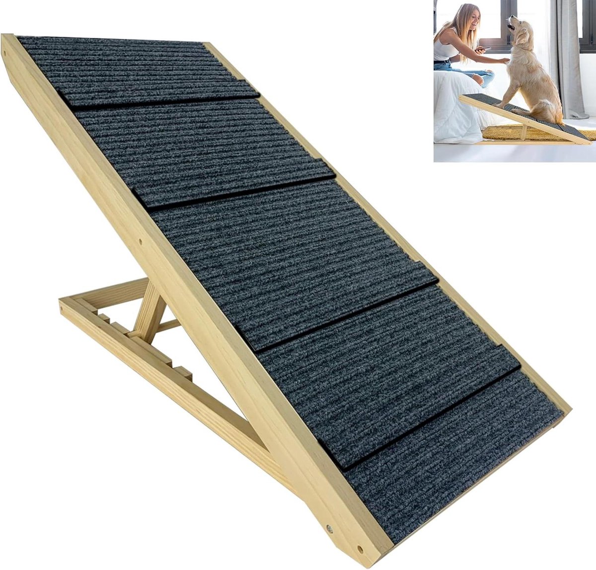 Huisdieren Helling - Honden Trap - Comfortabel Klimmen - In Hoogte Verstelbaar - 60 cm Hoog - Lichtbruin