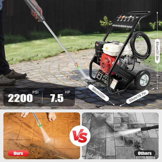 Benzine Hogedrukreiniger - Oppervlaktereiniger Drukreiniger - Terras Reinigen - Krachtige Nokkenpomp - 2200 PSI - Zwart Rood — afbeelding 4