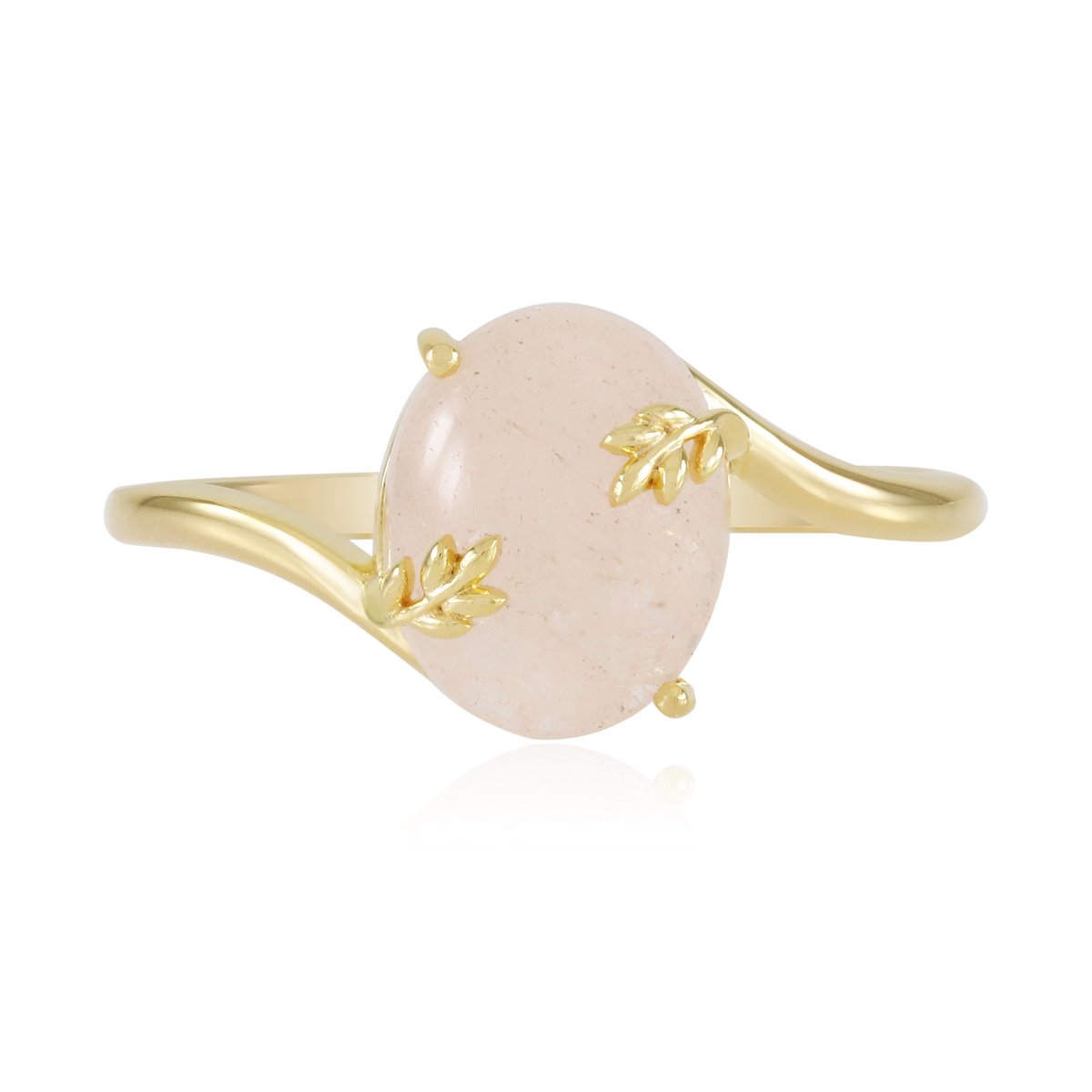 Cavill - Vergulde 925 Sterling Zilveren Ring - Madagascar Morganiet Ovaal Cabochon 2,36 ct - Elegante Damesring Met Roze Edelsteen