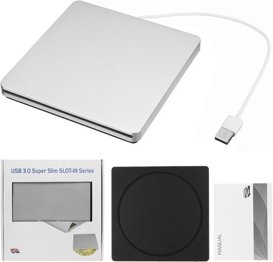 Externe DVD Brander - CD Writer Drive - Oude Schijven Lezen - USB 3.0 Overdracht - Ultra Dun - Zilver — afbeelding 3
