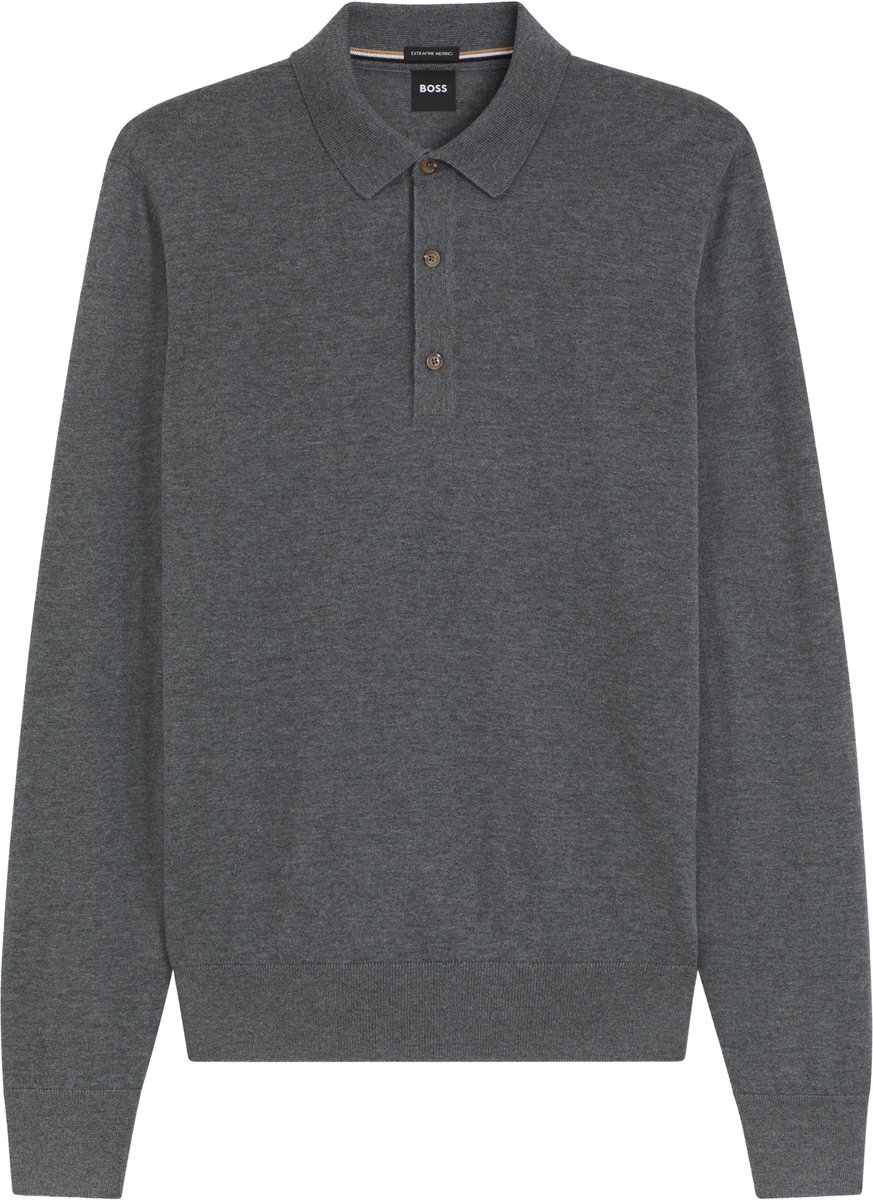BOSS Lancione regular fit trui wol - heren trui middeldik gebreide polo - middengrijs