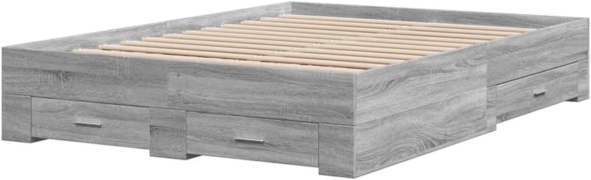 Bedframe met laden - Bed ombouw tweepersoons - Slaapkamer organiseren - Zijde lades - 135x190 cm - Grijs eiken