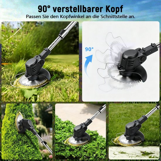 Traumheim® 3-in-1 Kantenmaaier - Grastrimmer - Bosmaaier - Grasmaaier - Draadloos & Elektrisch - Incl. 2 Accu ‘s & Snellader - met 60 Stuks Kunststof Messen - Incl. 3 snijkoppen van Traumheim — afbeelding 3