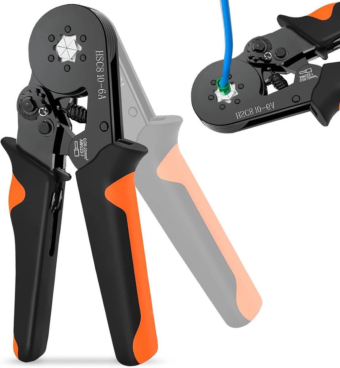 Crimpingtangen voor ferrules 0.08-10 mm², hexagonale crimpingtangen voor geïsoleerde en niet-geïsoleerde connectoren, professioneel gereedschap voor elektrische verbindingen