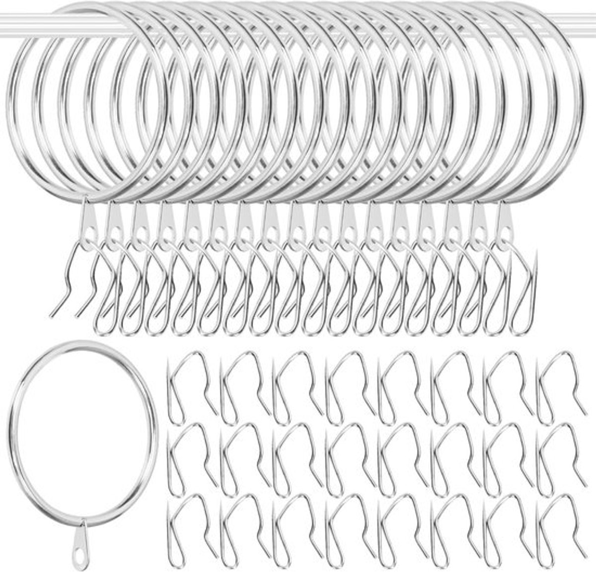 30 sets 42 mm zilverachtige metalen gordijnringen met haken voor gordijnen, ideaal voor schuifdeuren en badkamerdecoratie