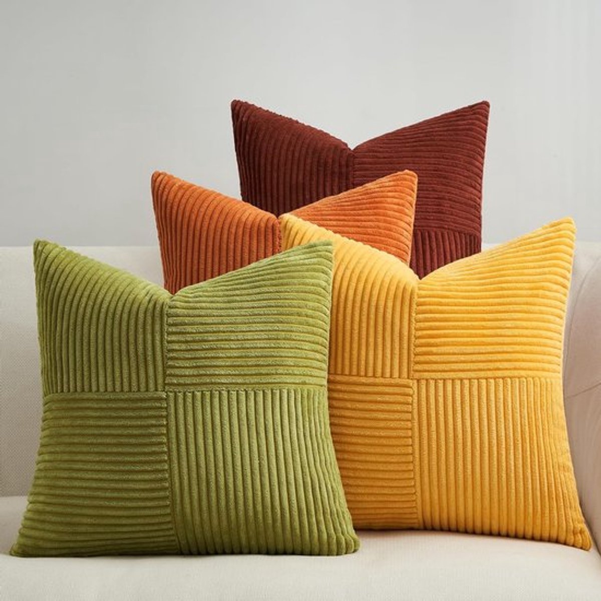 Kleurverloop Gele en Oranje Windmolen Vorm Corduroy Kussenhoezen 45x45cm - Set van 4 voor Sofa en Slaapkamer Decoratie