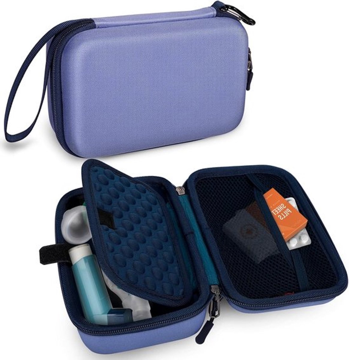 Harde beschermhoes voor astma-inhalator, schokbestendige tas met clip en handvat, lavendelpaars, mode-accessoire