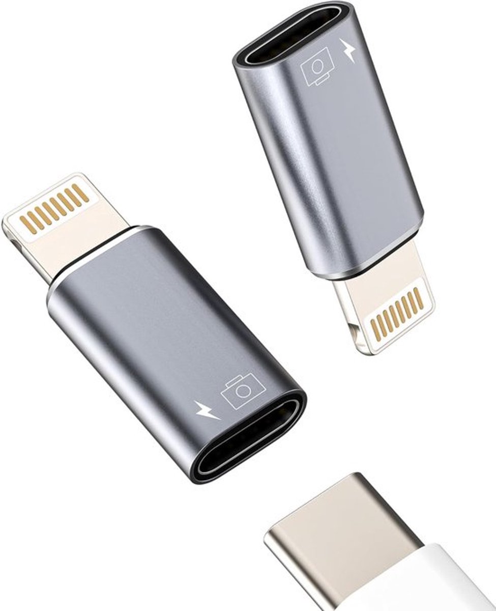 Audio Adapter Lightning naar USB C voor Hoofdtelefoon - 2 Stuks, Geschikt voor iPhone 14, iPhone 13 Pro Max, iPad, Met Kaartlezer en Splitter voor Foto Overdracht