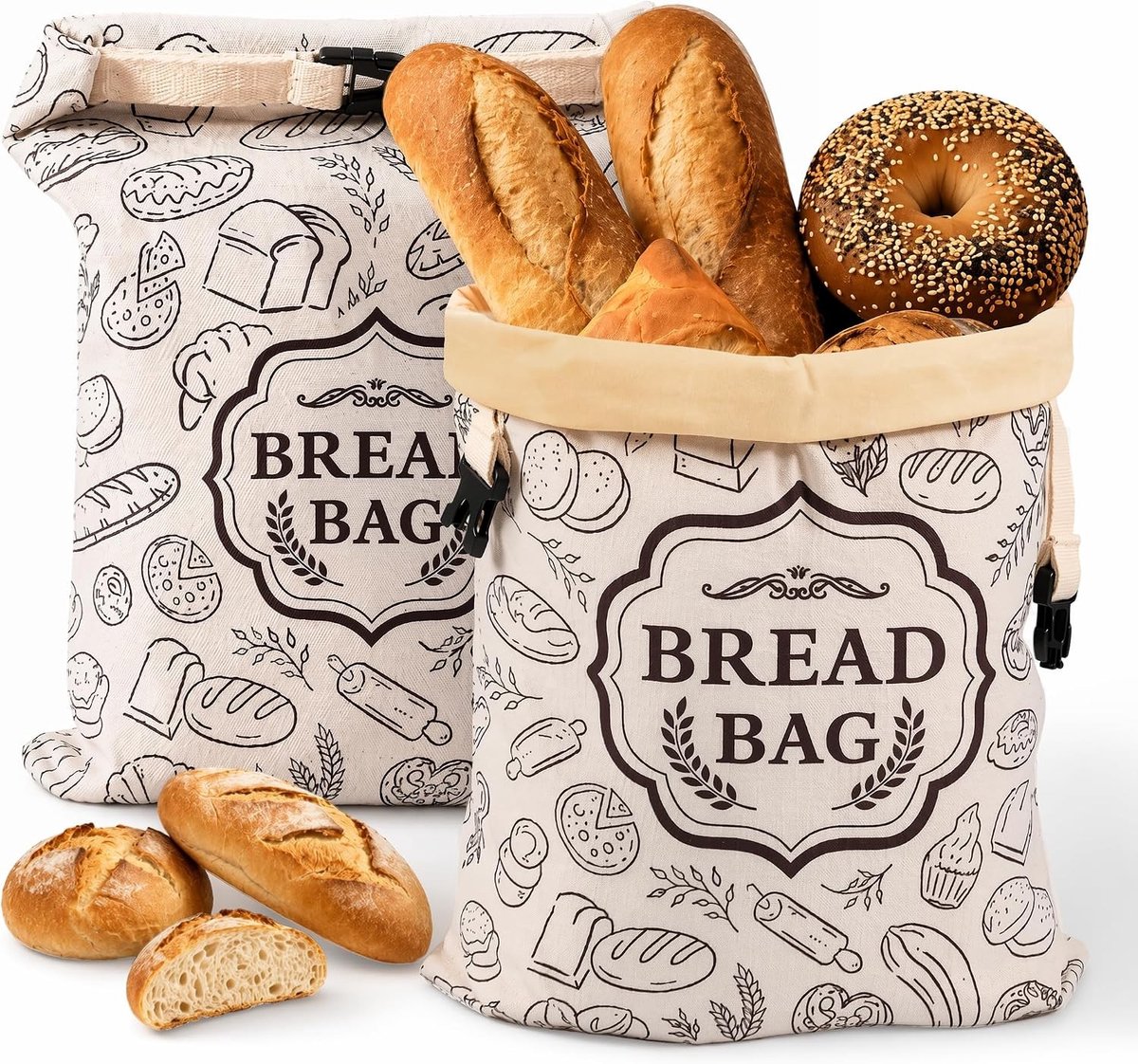 Broodzakken - Natuurlijke Katoen en Linnen - 43 x 34 cm - Herbruikbare Bijenwasvoering - Voor Vers Brood