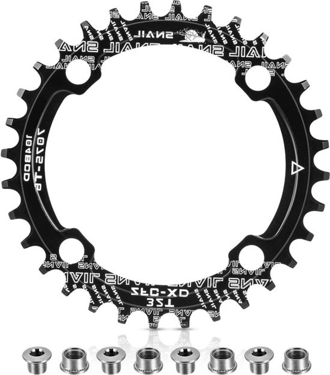 Narrow-Wide kettingblad 104 BCD voor fietsen - 32T, 34T, 36T, 38T met 4 tandwielbouten voor MTB en racefietsen
