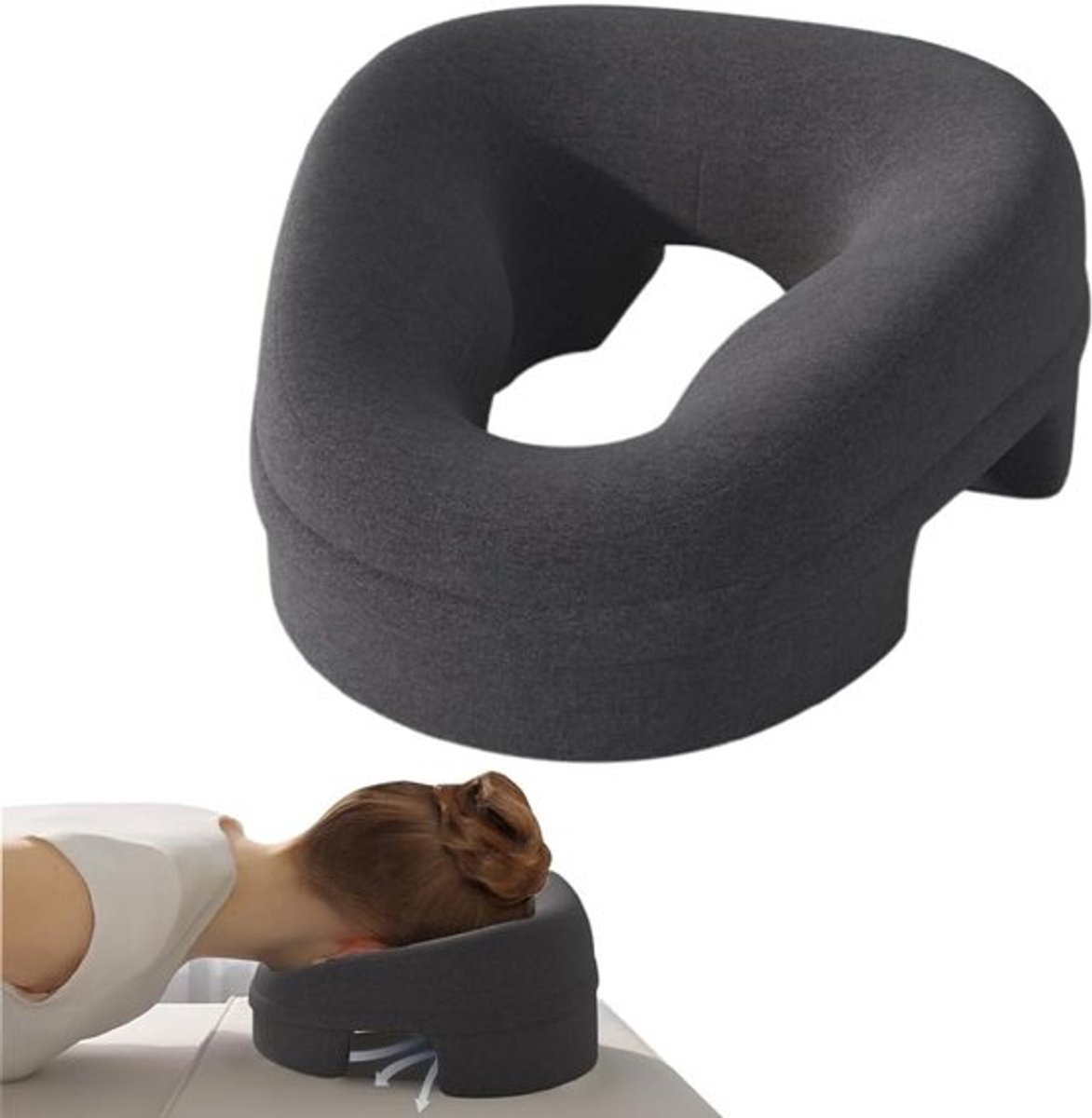 Comfortabel Gezichtsmassage Kussen met Uitsparing, Geheugenfoam Hoofdkussen voor Spa en Wellness, Ideaal voor Massages en Ontspanning (Grijs)
