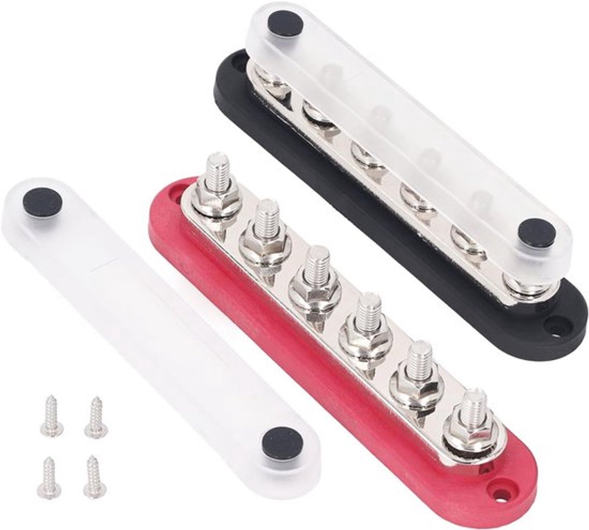 Krachtige 300A Busbar Terminal Block met Deksel voor Stroomverdeling, Geschikt voor DC12V-48V Voertuigen en Schepen, Inclusief M8 Bouten en Aansluitingen