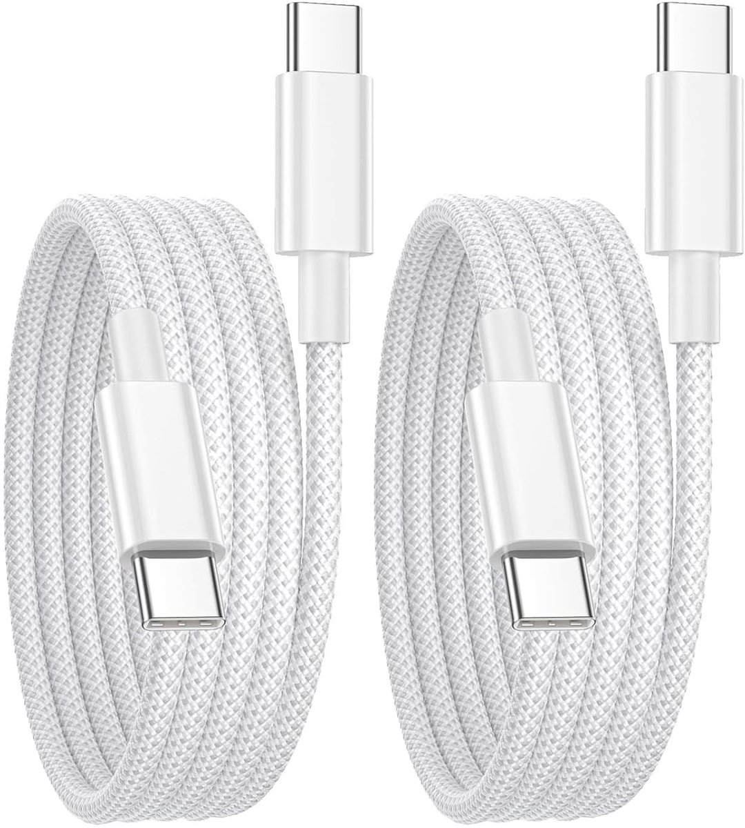 2 stuks 66 W USB-kabel C 2 m snel opladen nylon gevlochten oplaadkabel voor smartphones en tablets