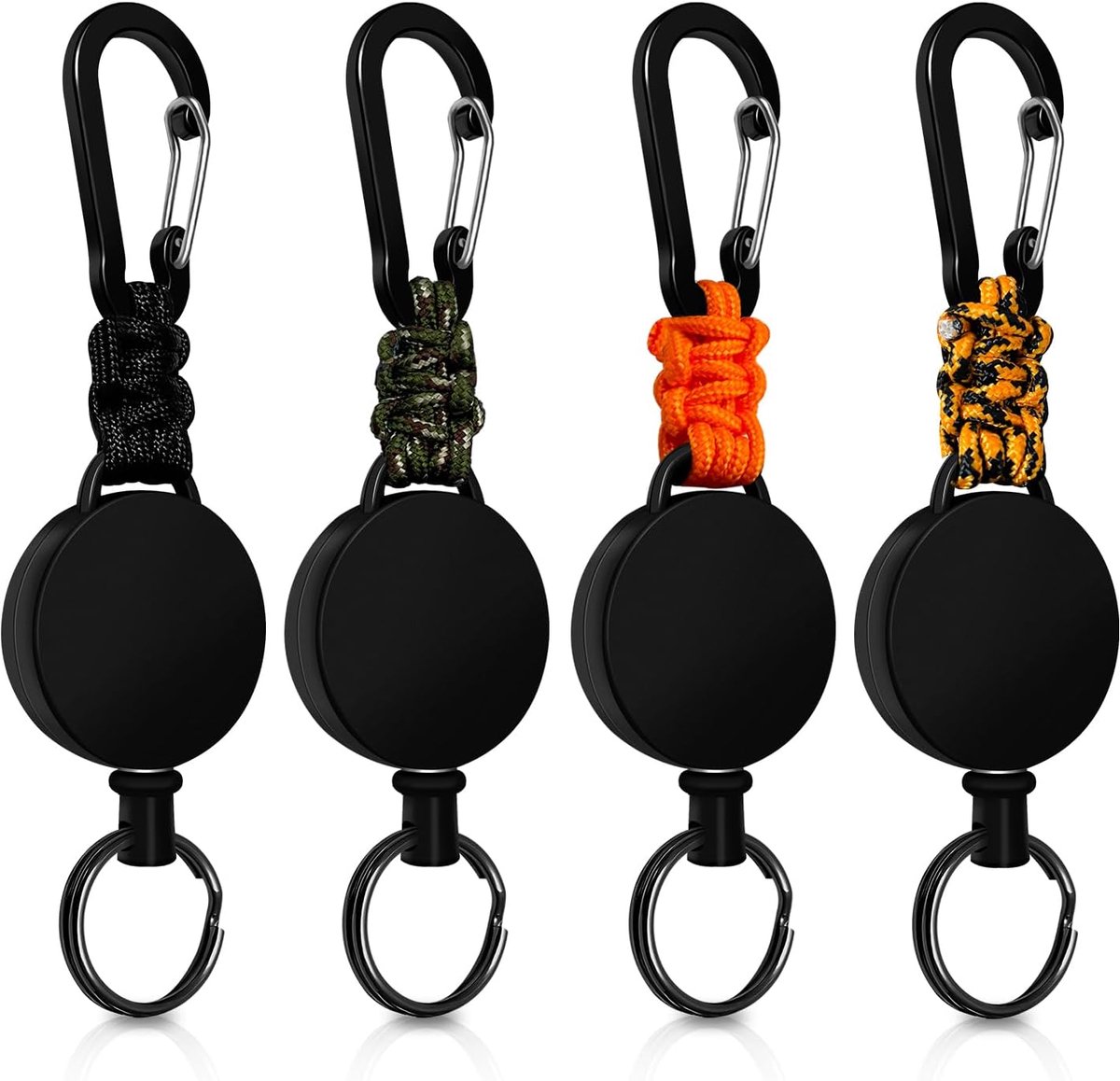 4 key rings, extendable with 60 cm steel wire, ID card holder, extendable with carabiner hook - ShopVlot