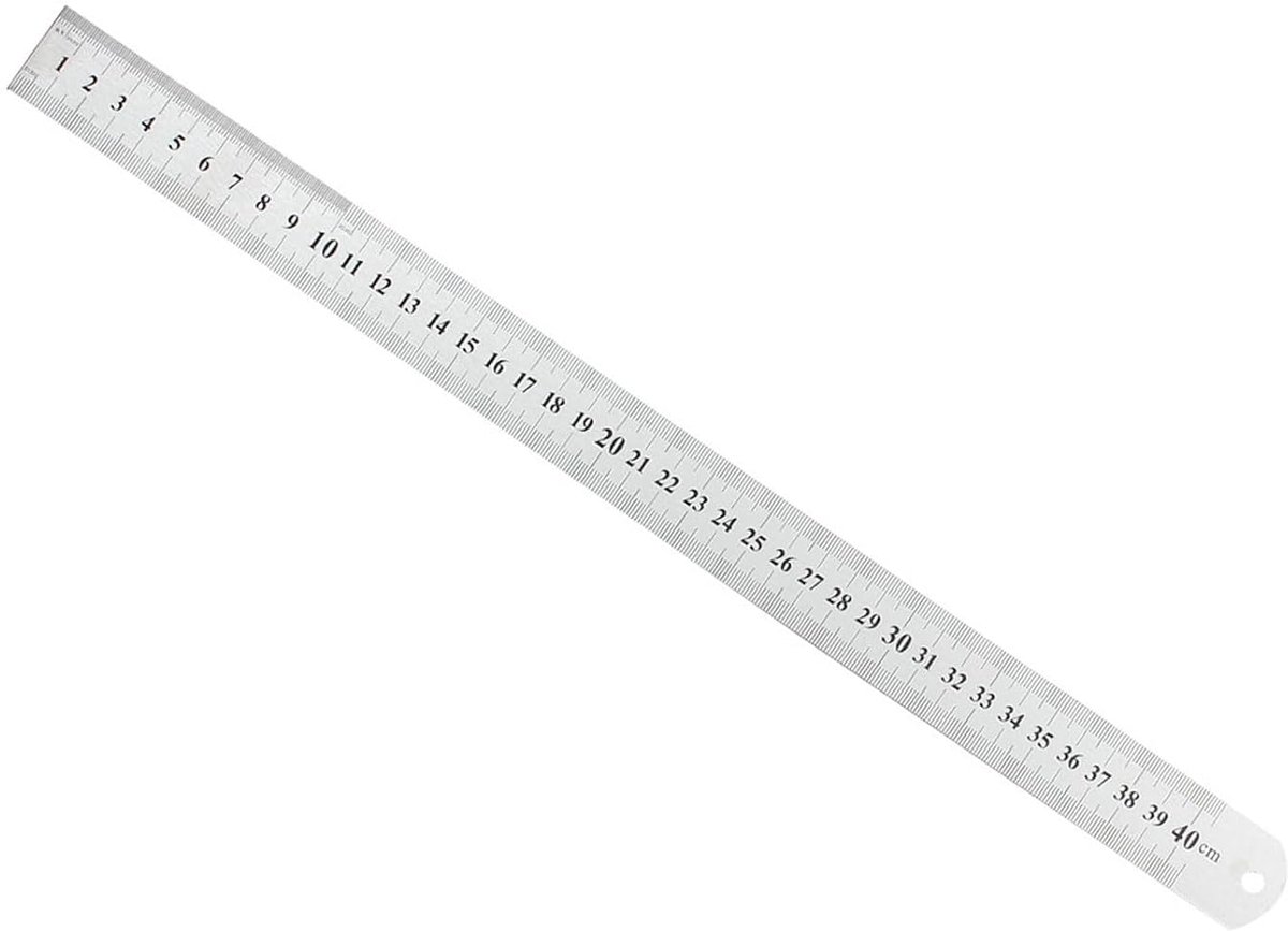 SnelShoppen - RVS Rechte Liniaal 400mm 16 Inch Meten - Roestvrij Staal, Hanggat, Perfect voor Kantoor, Architectuur, Tekenwerk, Precisie Maatvoering e