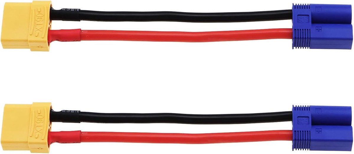 SnelShoppen - 2 Stuks 10cm Female XT90 naar Male EC5 Connector Adapter Kabel 12AWG Converter voor RC Auto's, Vliegtuigen en Boten