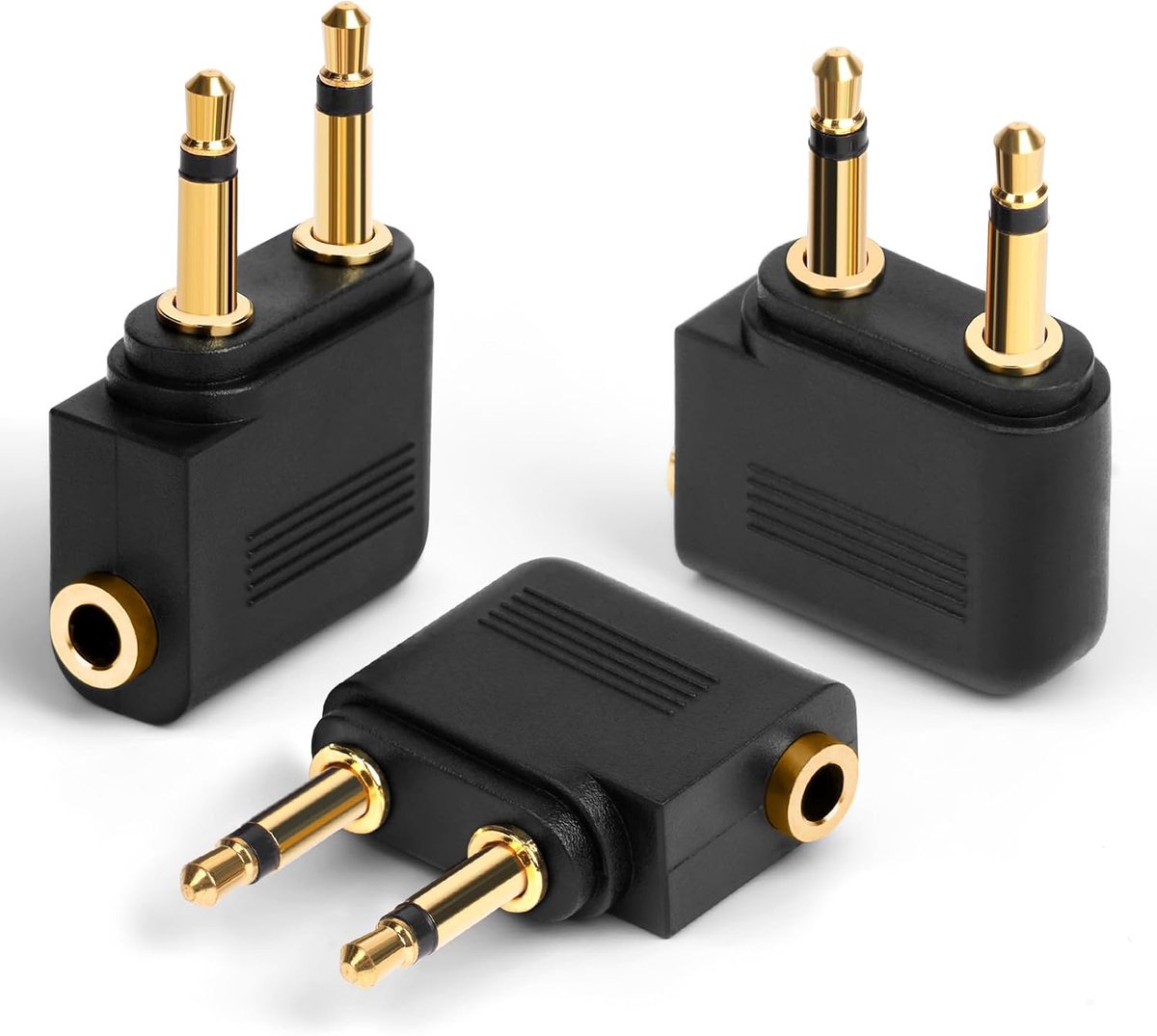 SnelShoppen - 3 Pack Vliegtuig Hoofdtelefoon Adapters - Goud Geplateerde 3.5mm Airplane Adapters voor Hoofdtelefoons, Stereo Aux Jack, Compatibel met