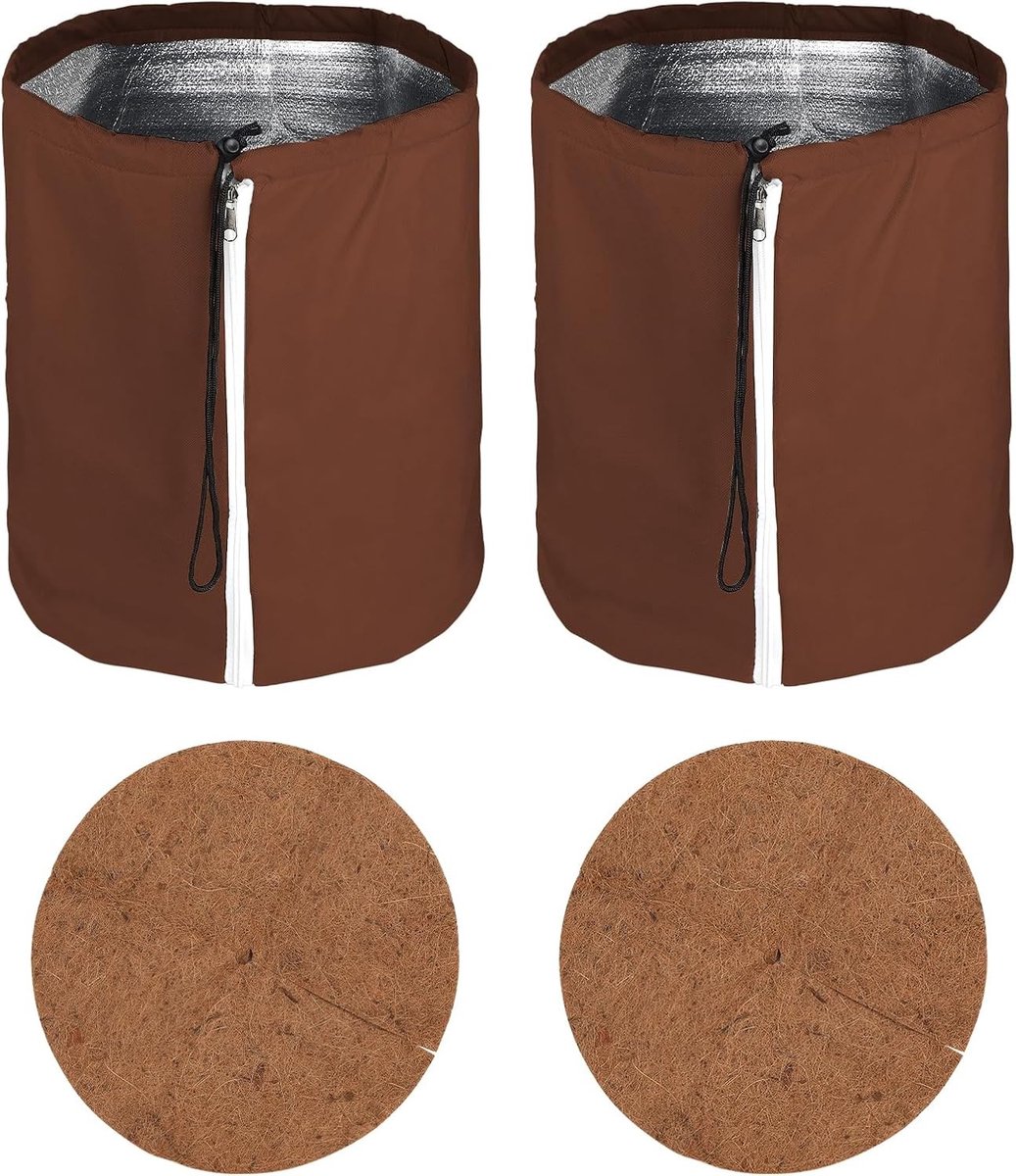 Warmtebescherming voor Potten, 50 x 45 cm, Beschermtas voor Planten met Rits en Koord, Herbruikbaar met Kokosvezelvulling, Geel-Bruin, Ideaal voor Tuin en Balkon