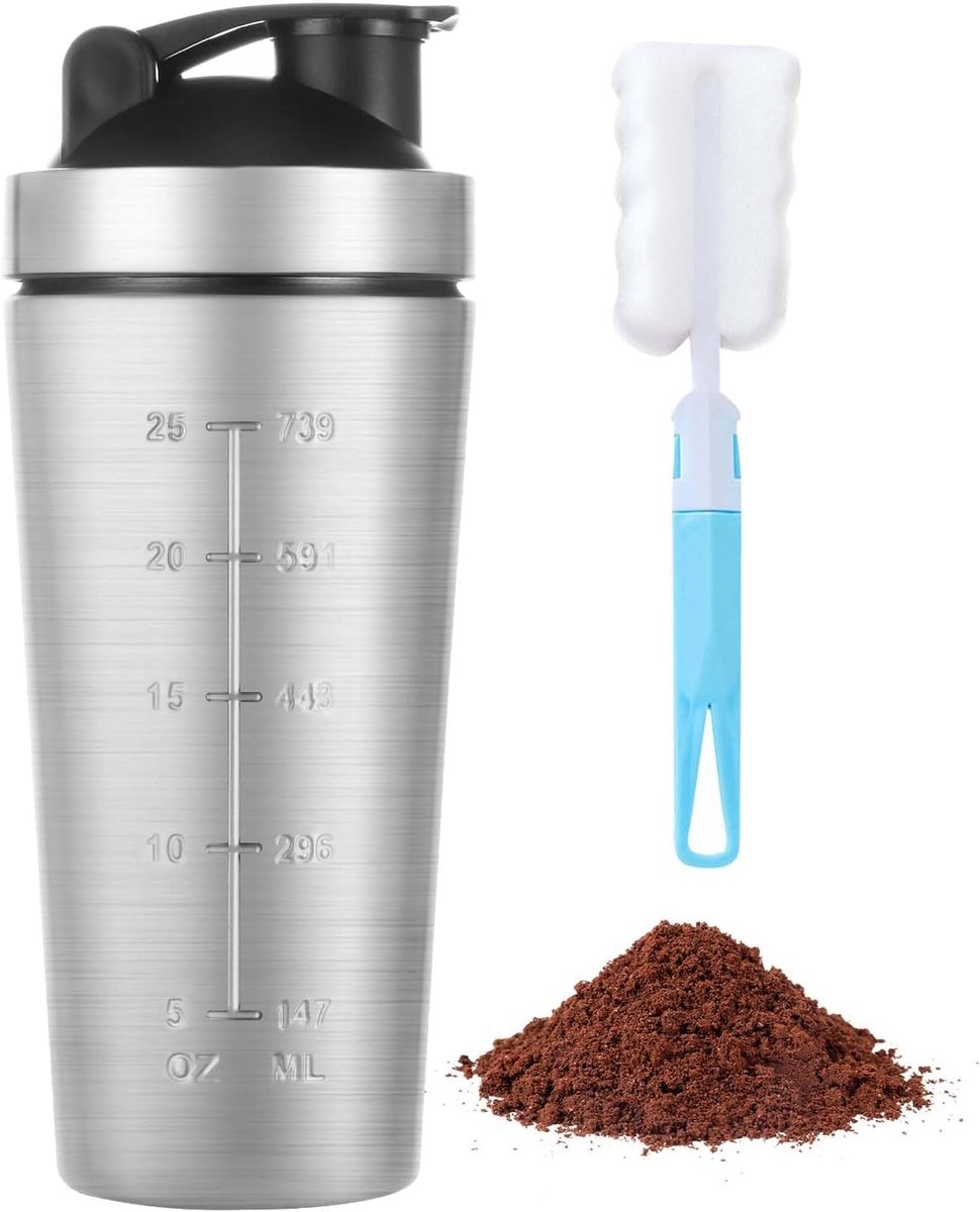 SnelShoppen - RVS Protein Shaker 900ml met Bal Mixer - Roestvrijstalen Shaker voor Eiwitdrankjes - Sport Shaker voor Buitensportliefhebbers