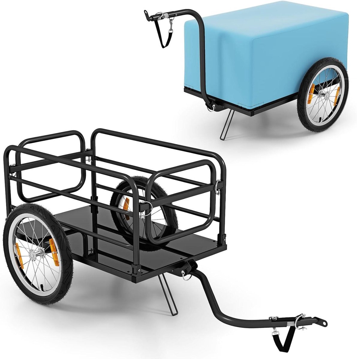 Fietskar 2-in-1 - Bagageaanhanger - Vervoer en Boodschappen - Opvouwbaar Metalen Frame - 55 kg Draagvermogen - Zwart
