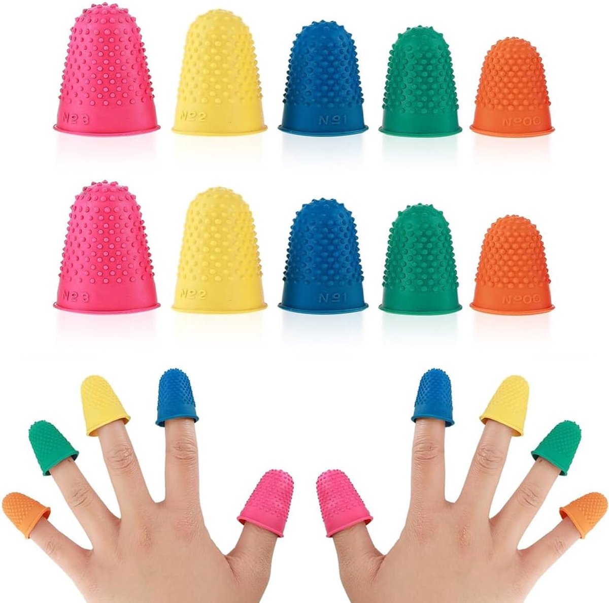SnelShoppen - Pack van 10 rubberen vingerbeschermers, silicone vingertoppen, rubberen handvatten in 5 kleuren en maten, comfortabel, niet-slip, ideaal