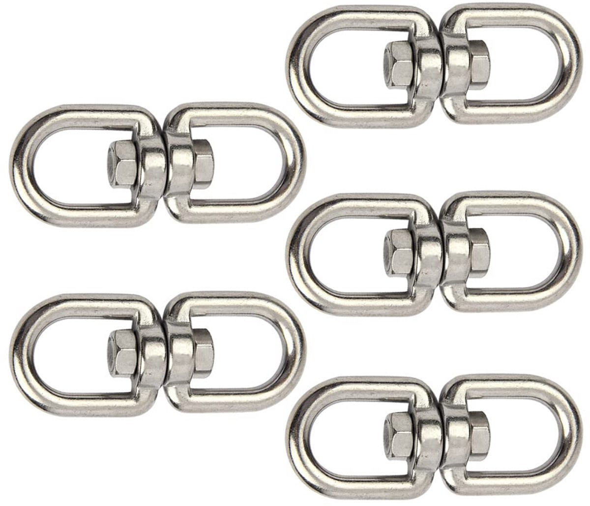 SnelShoppen - M5 RVS Draaihaak Dubbel Eindstuk Swivel Ooghaak Ophangring Hangstoel Ring Schommels Zandzakken Tuin Thuis Planten