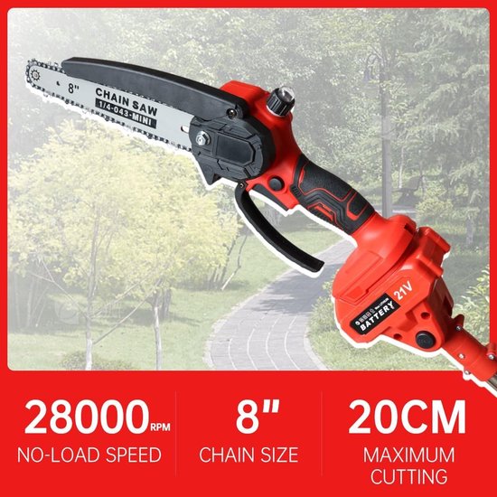 SnelShoppen - 20 cm Accu Snoeischaar en Takkenschaar 2-in-1, 20 V Borstelloze Motor, Elektrische Snoeischaar met Telescopische Takkenzaag, 90° Draaiba — afbeelding 4
