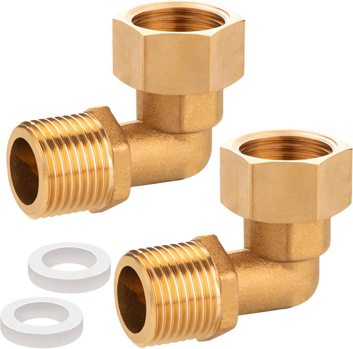 SnelShoppen - Set van 2 Verstelbare Schroefterminals Koper, 1/2 Inch Koper Hoek 90°, 1/2 Inch Mannelijk x 1/2 Inch Vrouwelijk, DN15 90-Graden Hoek Soc