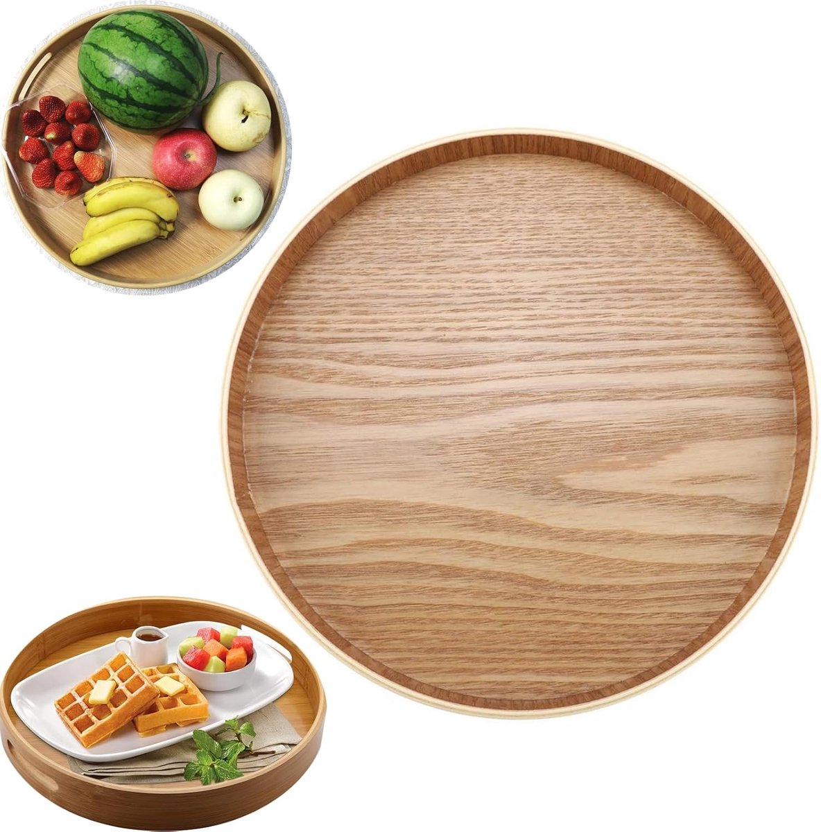 SnelShoppen - Houten Vintage Dienblad 24cm voor Theeset, Fruit en Snoepjes - Makkelijk Op te Bergen, Perfect voor Koffietafel en BBQ Feestjes