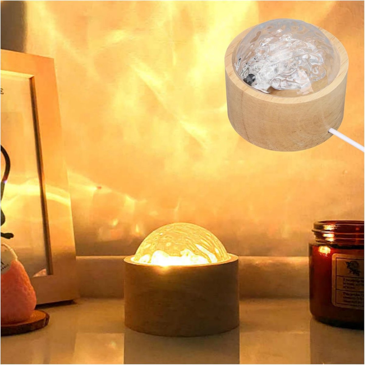 Topyond Water Wave Lamp Remote Control Dynamic Rotating RGB 16 Colors Adjustable Brightness Original Wooden Base Ocean - ShopVlot