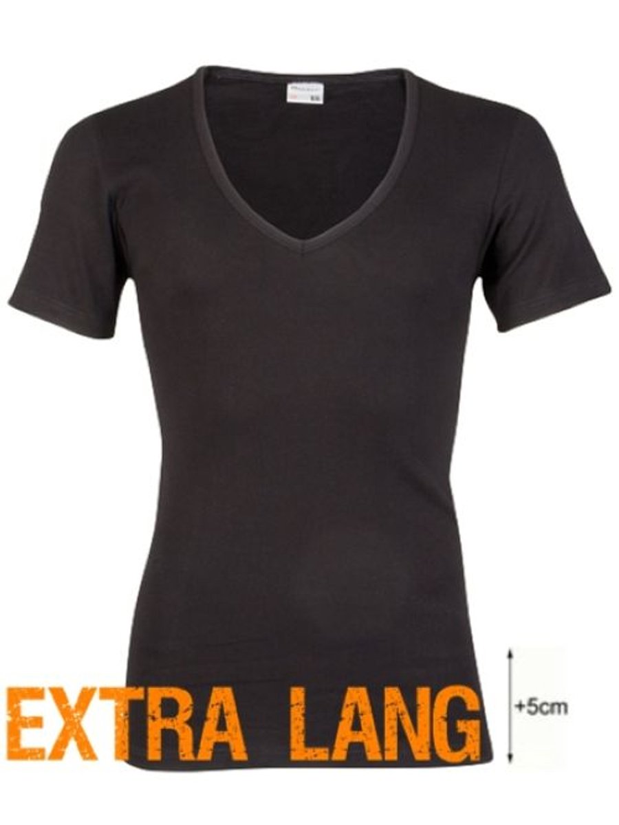 Beeren heren t-shirt - Diepe V-hals - Extra lang - maat L - zwart
