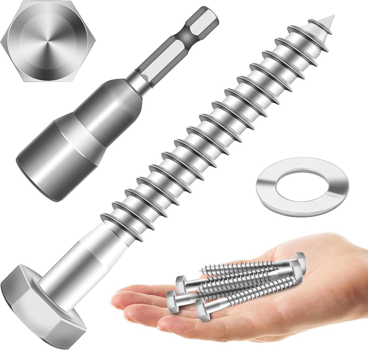 Dayalo Pack of 10 M8 x 60 Hexagonal Wood Screws with Eyelets, Hex Screws, Viennese Screws, Stainless Steel A2 V2A – - ShopVlot